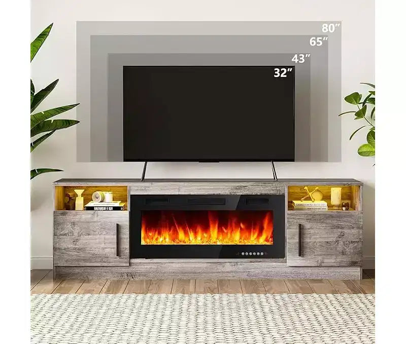 TV Stand with LED Light (Up to 75 TVs), 70" Modern Wood Media TV Console with Storage Cabinet for Living Room