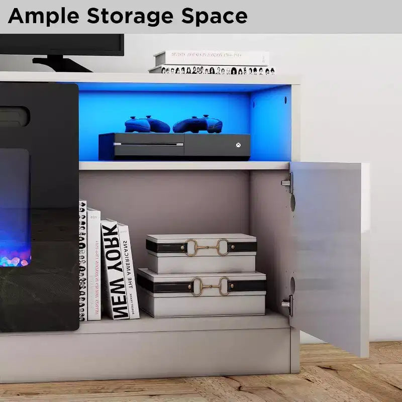 Meuble TV avec lumières LED (pour TV jusqu'à 75"), console TV média moderne en bois de 178 cm avec armoire de rangement pour salon