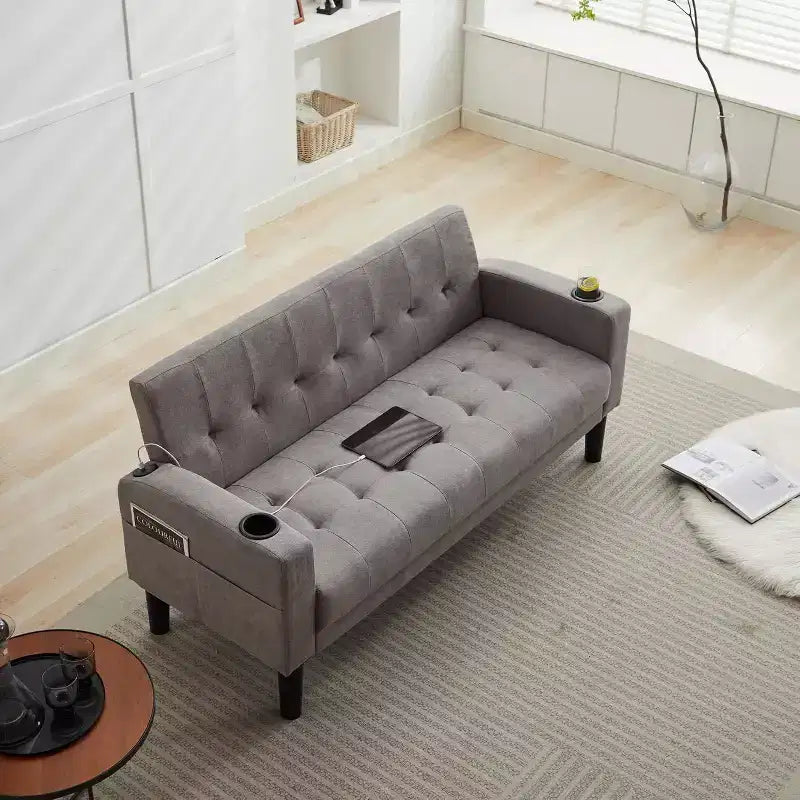Sofa Couch, Modern Linen Upholstered Sofa, Loveseat with Deep Seats for Living Room, Light Gray