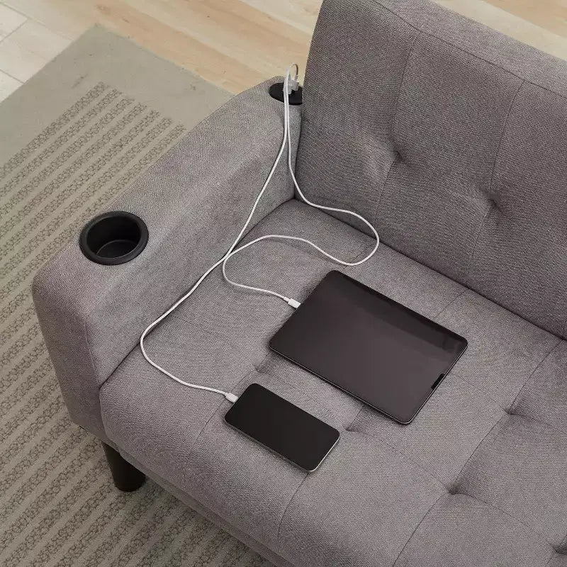 Sofa Couch, Modern Linen Upholstered Sofa, Loveseat with Deep Seats for Living Room, Light Gray