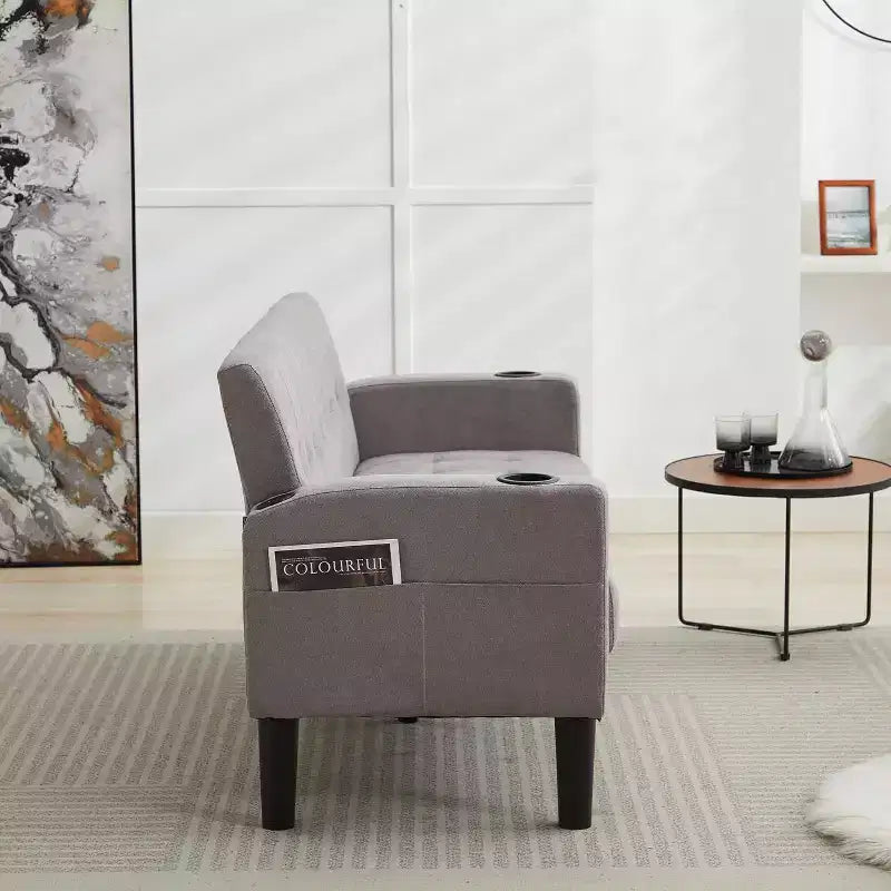 Canapé, canapé moderne rembourré en lin, causeuse avec sièges profonds pour salon, gris clair