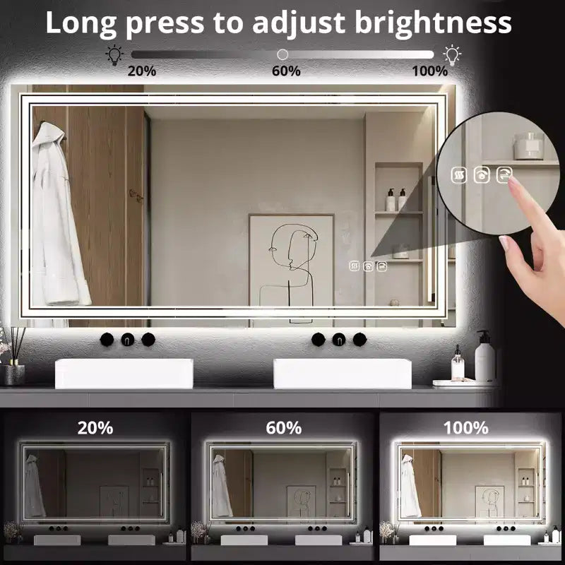 Miroir de Salle de Bain Anti-Buée avec Lumières Dimmables