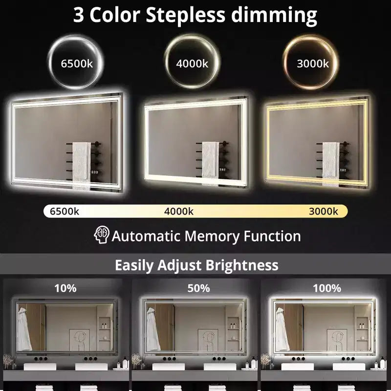 Miroir de Salle de Bain Anti-Buée avec Lumières Dimmables