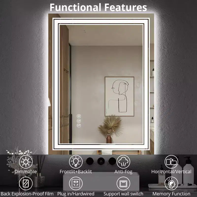 Miroir de Salle de Bain Anti-Buée avec Lumières Dimmables