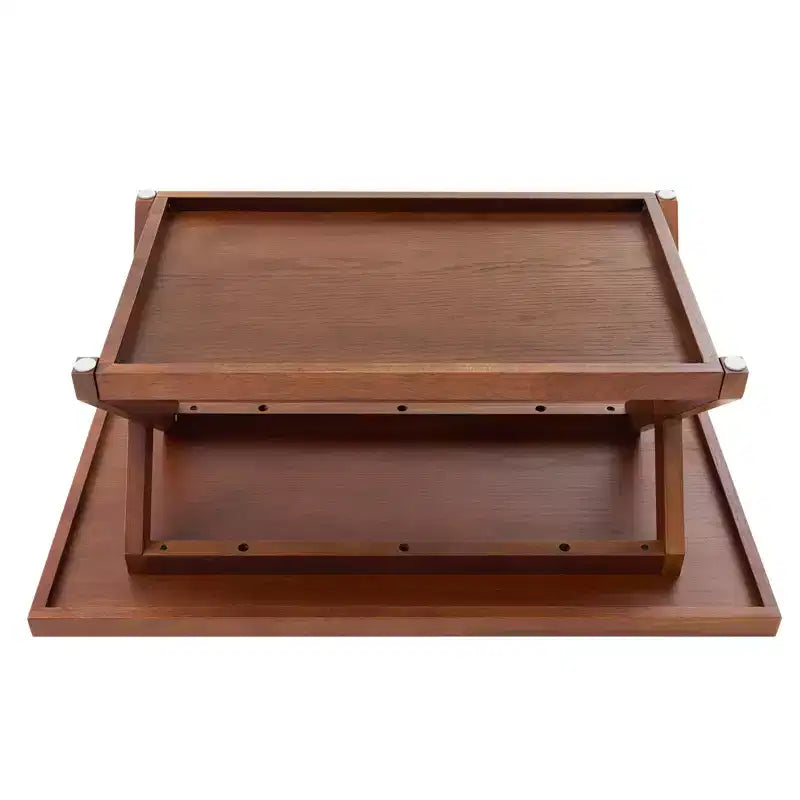 Table basse en chêne massif de 102 cm avec étagère de rangement et pieds en X, finition noyer