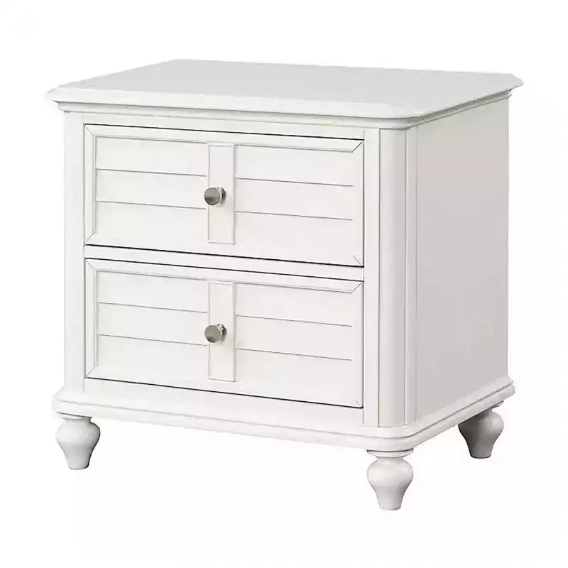 Table de chevet, 2 tiroirs, bois massif blanc antique classique, 71 cm