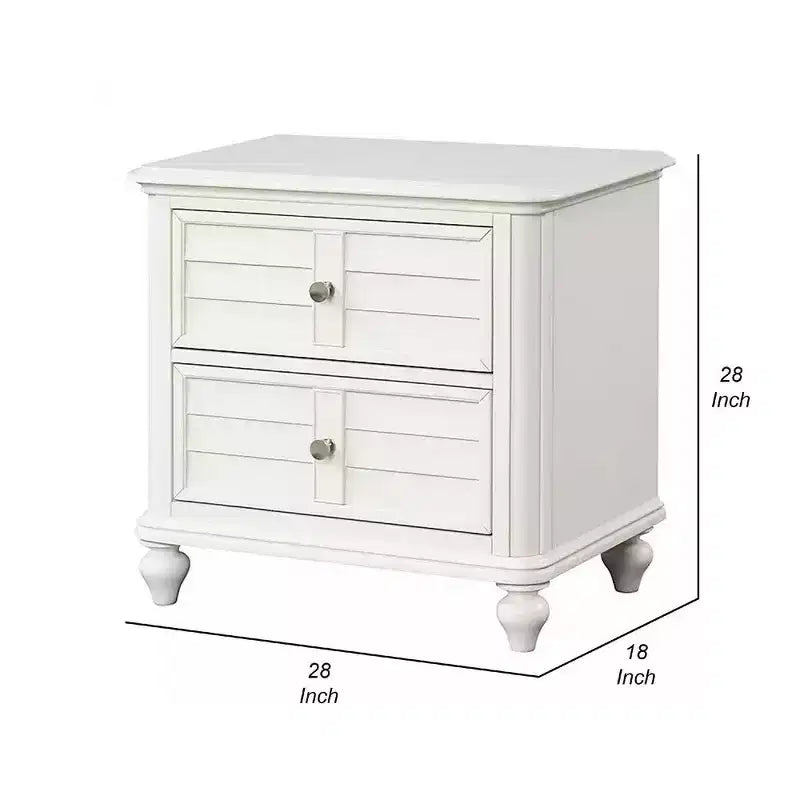 Table de chevet, 2 tiroirs, bois massif blanc antique classique, 71 cm