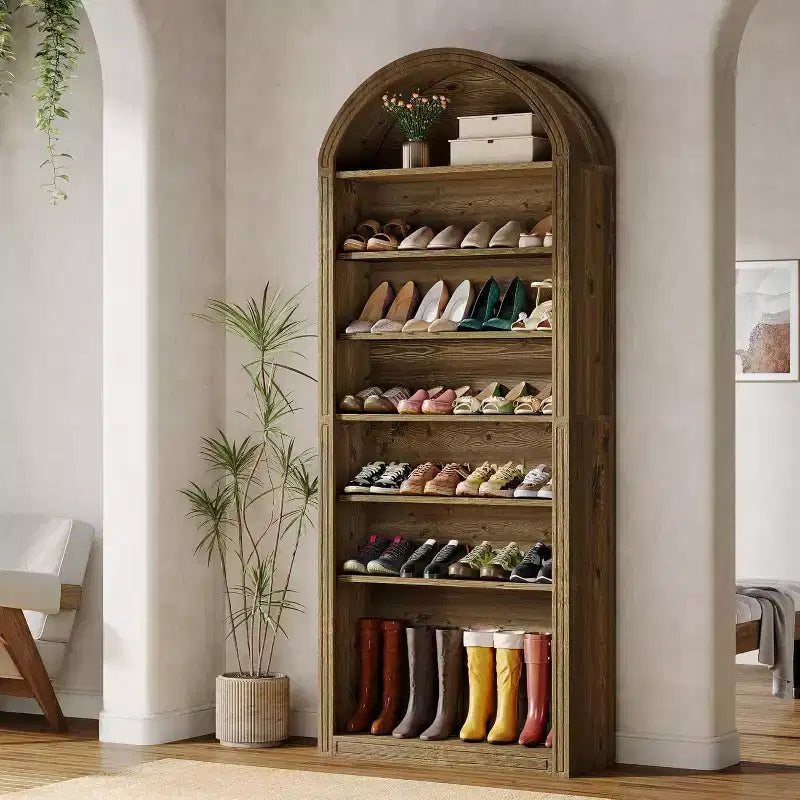 Meuble à chaussures haut à 8 niveaux, Grand organiseur de chaussures, Étagère à chaussures autoportante en bois pour placard ou entrée