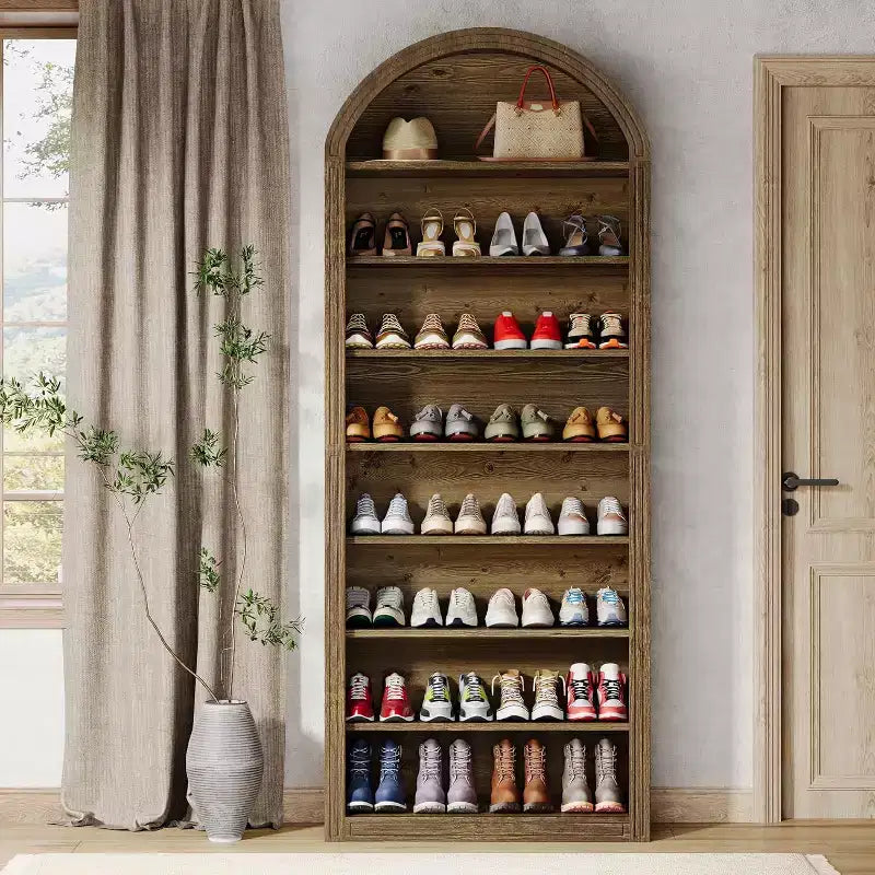 Meuble à chaussures haut à 8 niveaux, Grand organiseur de chaussures, Étagère à chaussures autoportante en bois pour placard ou entrée