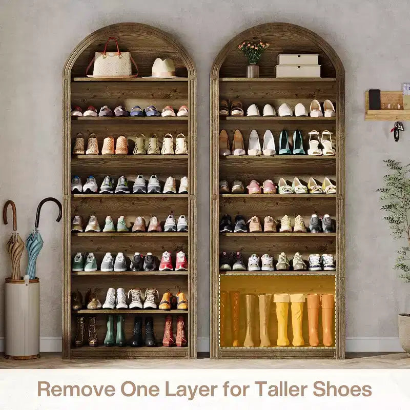 Meuble à chaussures haut à 8 niveaux, Grand organiseur de chaussures, Étagère à chaussures autoportante en bois pour placard ou entrée