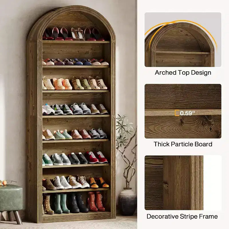 Meuble à chaussures haut à 8 niveaux, Grand organiseur de chaussures, Étagère à chaussures autoportante en bois pour placard ou entrée