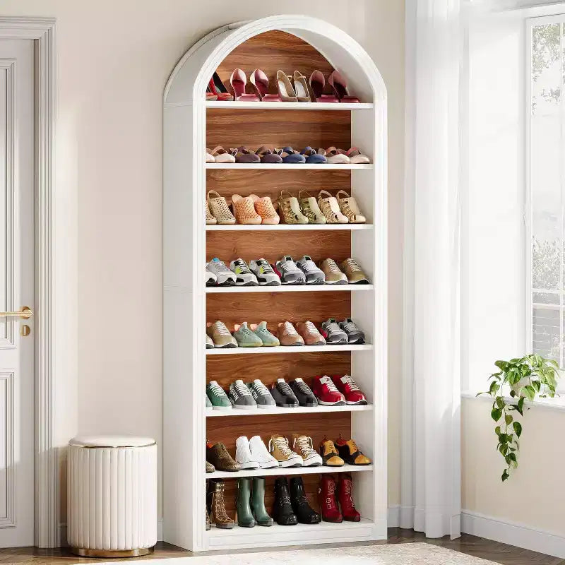 Meuble à chaussures haut à 8 niveaux, Grand organiseur de chaussures, Étagère à chaussures autoportante en bois pour placard ou entrée