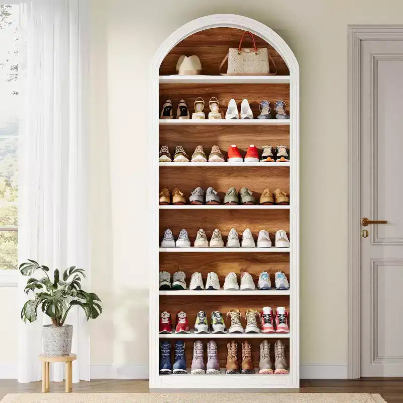 Meuble à chaussures haut à 8 niveaux, Grand organiseur de chaussures, Étagère à chaussures autoportante en bois pour placard ou entrée