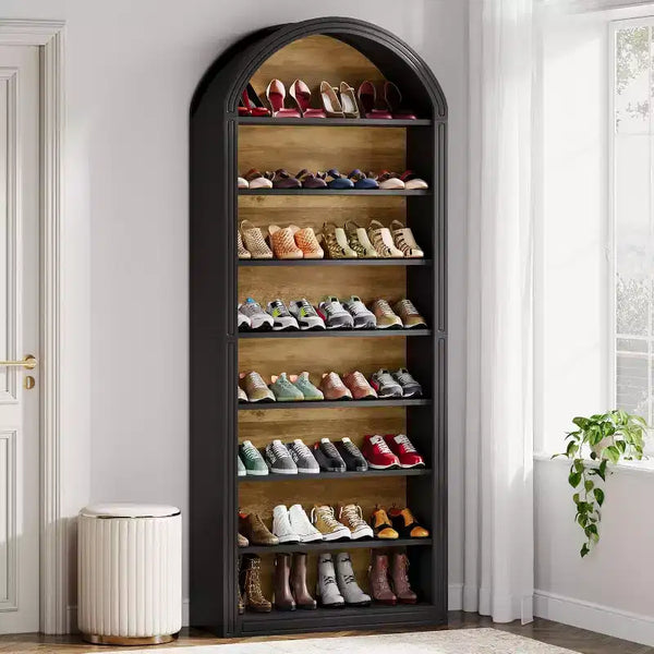 Meuble à chaussures haut à 8 niveaux, Grand organiseur de chaussures, Étagère à chaussures autoportante en bois pour placard ou entrée
