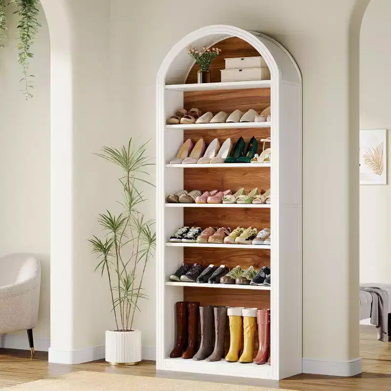 Meuble à chaussures haut à 8 niveaux, Grand organiseur de chaussures, Étagère à chaussures autoportante en bois pour placard ou entrée