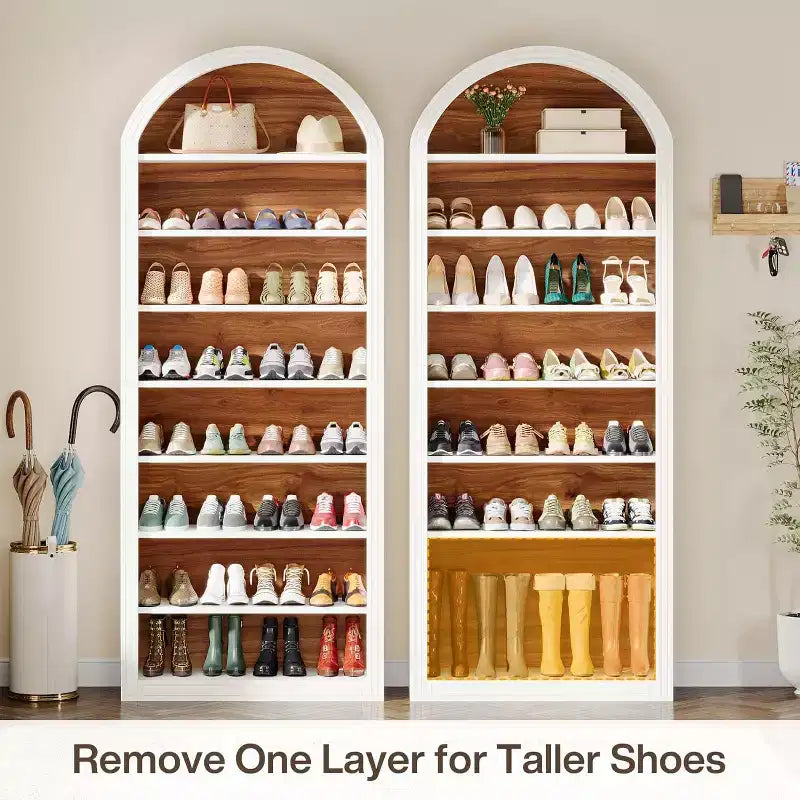 Meuble à chaussures haut à 8 niveaux, Grand organiseur de chaussures, Étagère à chaussures autoportante en bois pour placard ou entrée