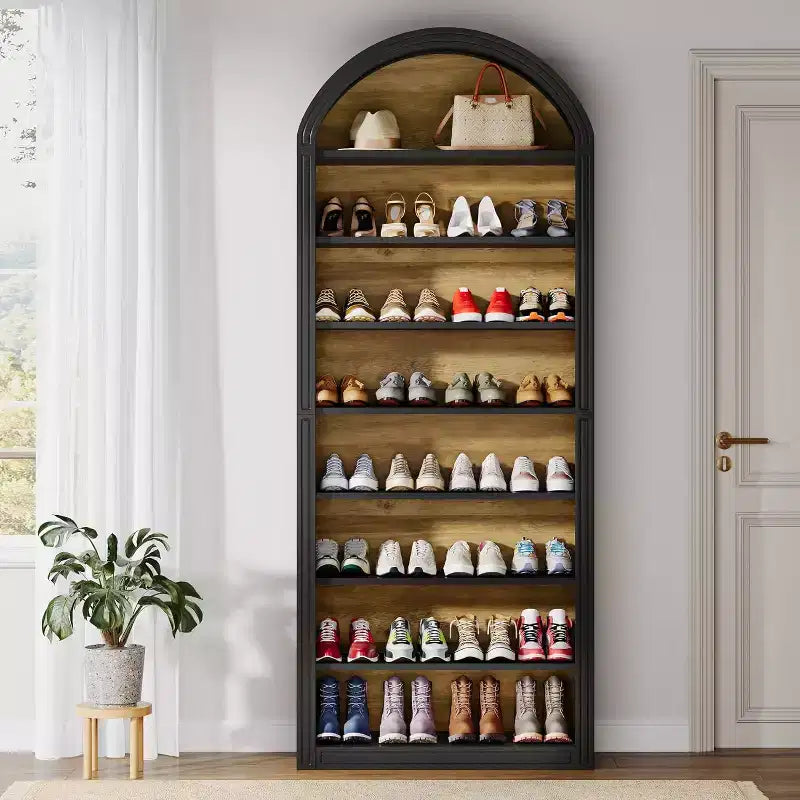 Meuble à chaussures haut à 8 niveaux, Grand organiseur de chaussures, Étagère à chaussures autoportante en bois pour placard ou entrée