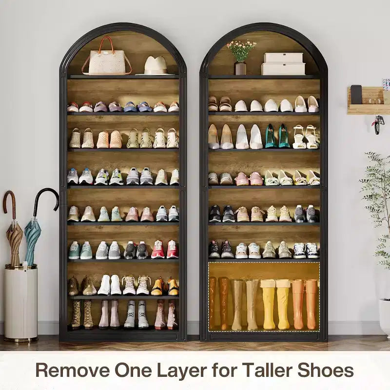 Meuble à chaussures haut à 8 niveaux, Grand organiseur de chaussures, Étagère à chaussures autoportante en bois pour placard ou entrée