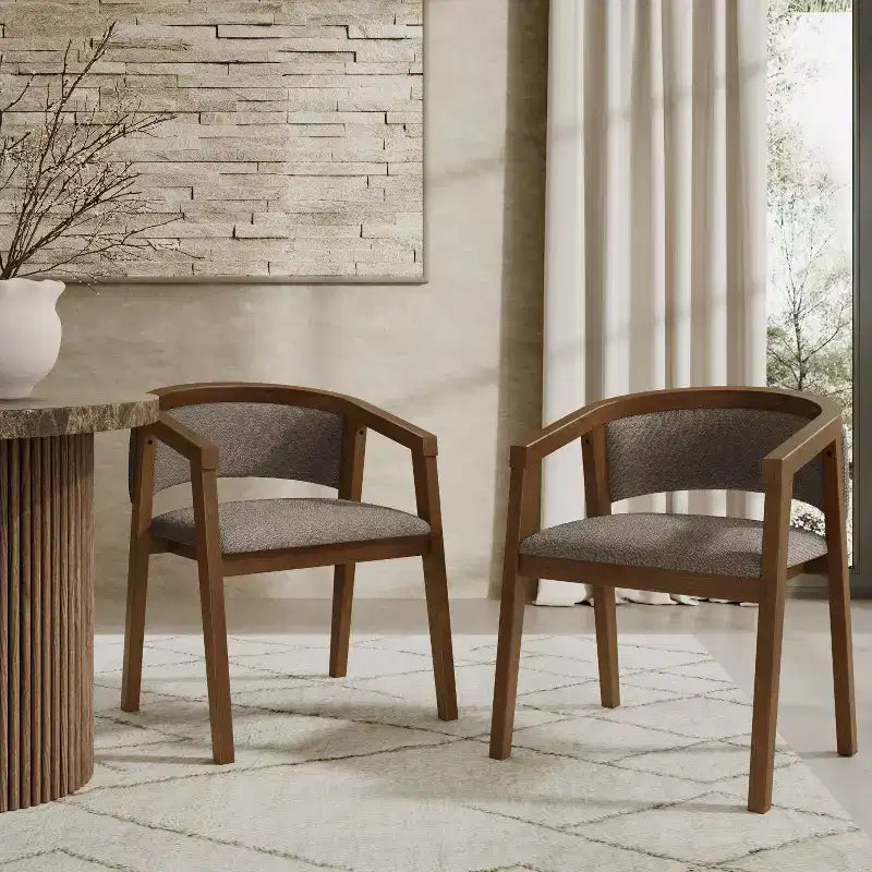 Mid Century Modern Boucle Upholstered Dining Chair with U-Shaped Armrests