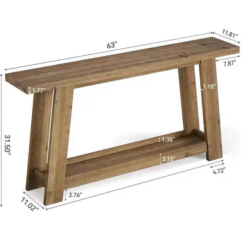 Console de 160 cm en bois massif, table d'entrée de ferme à 2 niveaux, table de canapé étroite derrière le canapé pour le salon, le couloir, le foyer