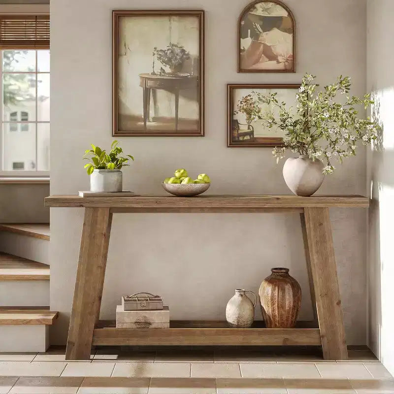 Console de 160 cm en bois massif, table d'entrée de ferme à 2 niveaux, table de canapé étroite derrière le canapé pour le salon, le couloir, le foyer