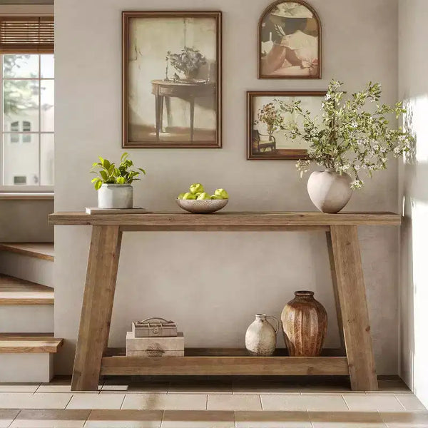 Console de 160 cm en bois massif, table d'entrée de ferme à 2 niveaux, table de canapé étroite derrière le canapé pour le salon, le couloir, le foyer