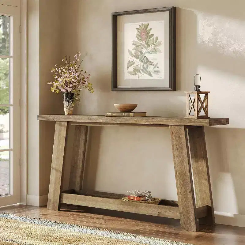 Console de 160 cm en bois massif, table d'entrée de ferme à 2 niveaux, table de canapé étroite derrière le canapé pour le salon, le couloir, le foyer