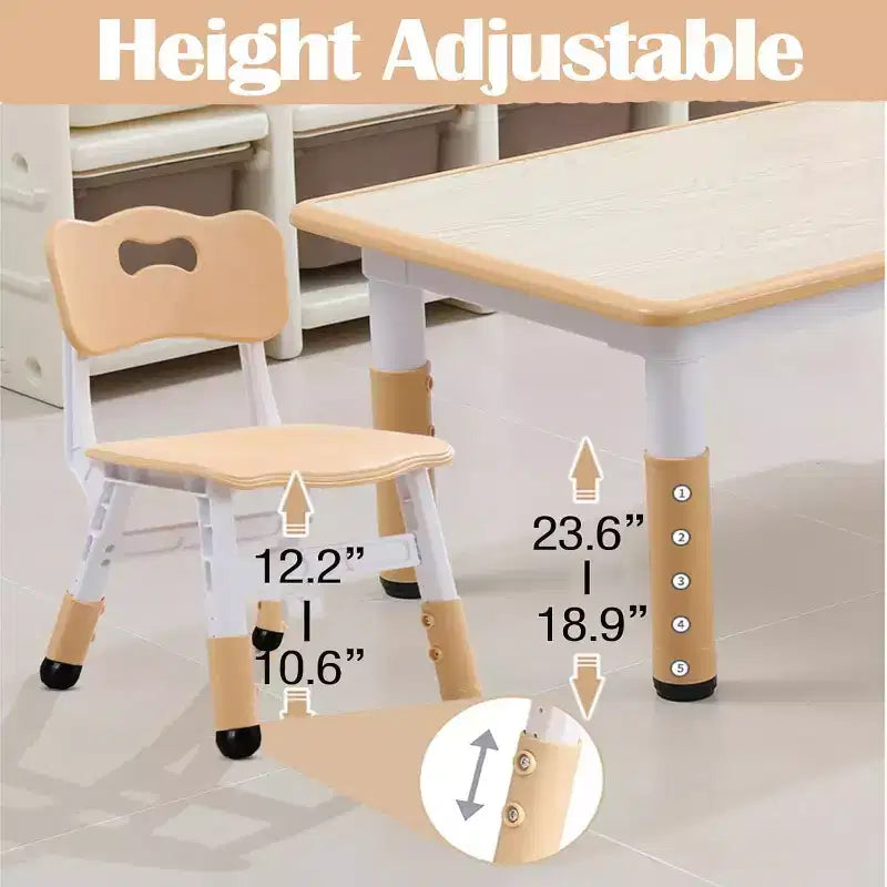 Bureau et chaise réglables en hauteur pour enfants de 2 à 10 ans, plateau à gribouillis et pieds antidérapants