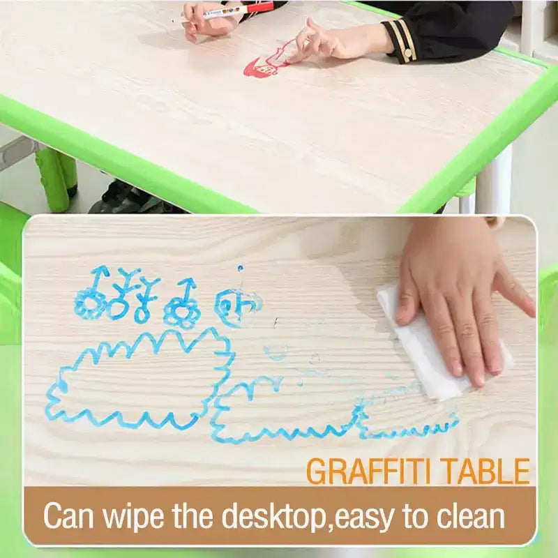 Bureau et chaise réglables en hauteur pour enfants de 2 à 10 ans, plateau à gribouillis et pieds antidérapants