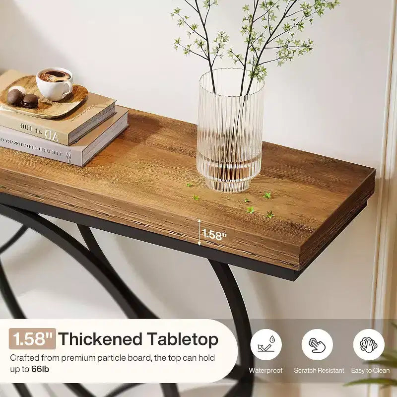 47 Console Table, 2-Tier Sofa Table with Geometric Metal Frame, Narrow Entryway Tables with Storage Shelf for Living Room, Rustic Brown