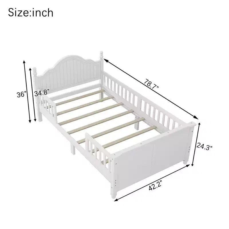 Lit plateforme contemporain pour enfants avec tête et pied de lit et barrières de sécurité
