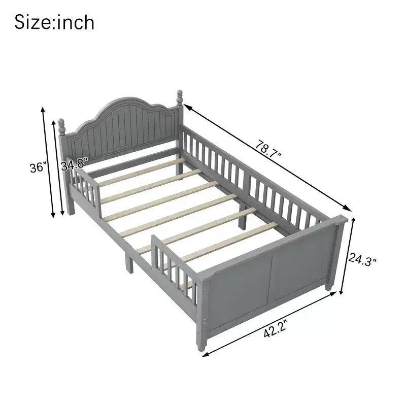 Lit plateforme contemporain pour enfants avec tête et pied de lit et barrières de sécurité