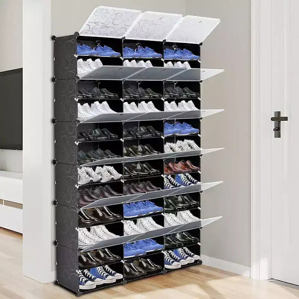Range-chaussures à 12 niveaux, organiseur de chaussures extensible en plastique avec portes, grand meuble de rangement pour entrée