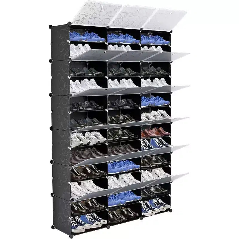 12 Tier Shoe Rack Organizer, Expandable Plastic Shoe Cabinet with Doors, Large Entryway Storage