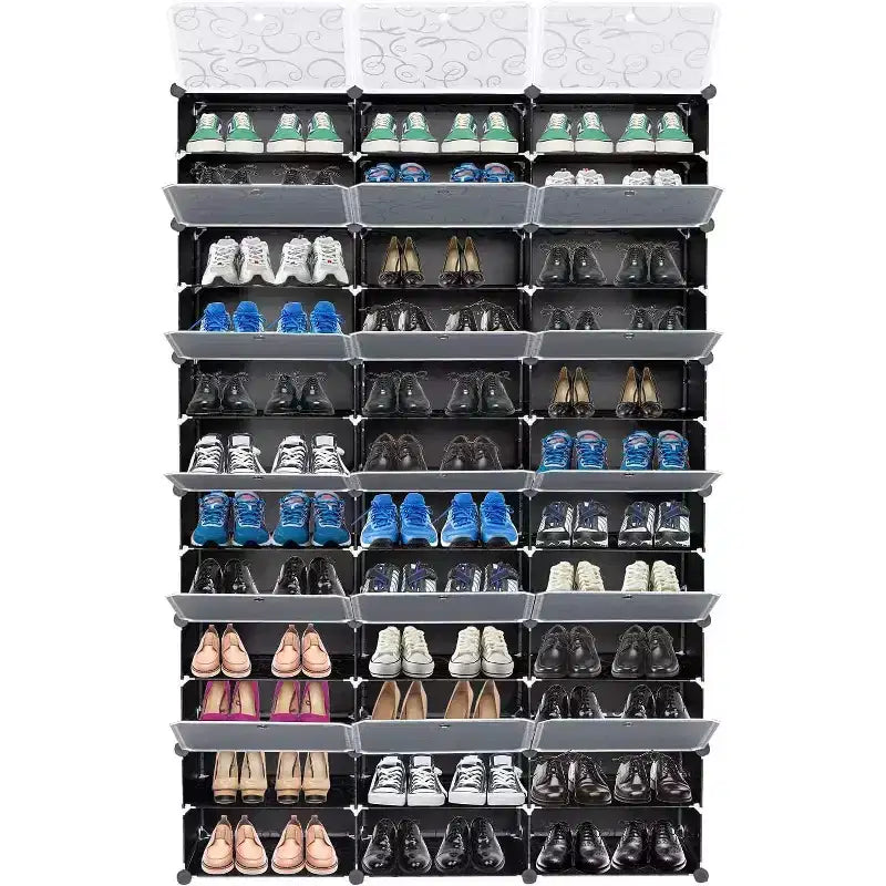 12 Tier Shoe Rack Organizer, Expandable Plastic Shoe Cabinet with Doors, Large Entryway Storage