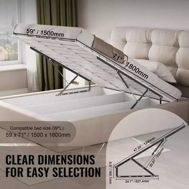 Bed Lift 59x71 in Compatible Bed Size, 154 lbs Load Bearing, Pneumatic Lever Heavy Duty Bed Support, Black