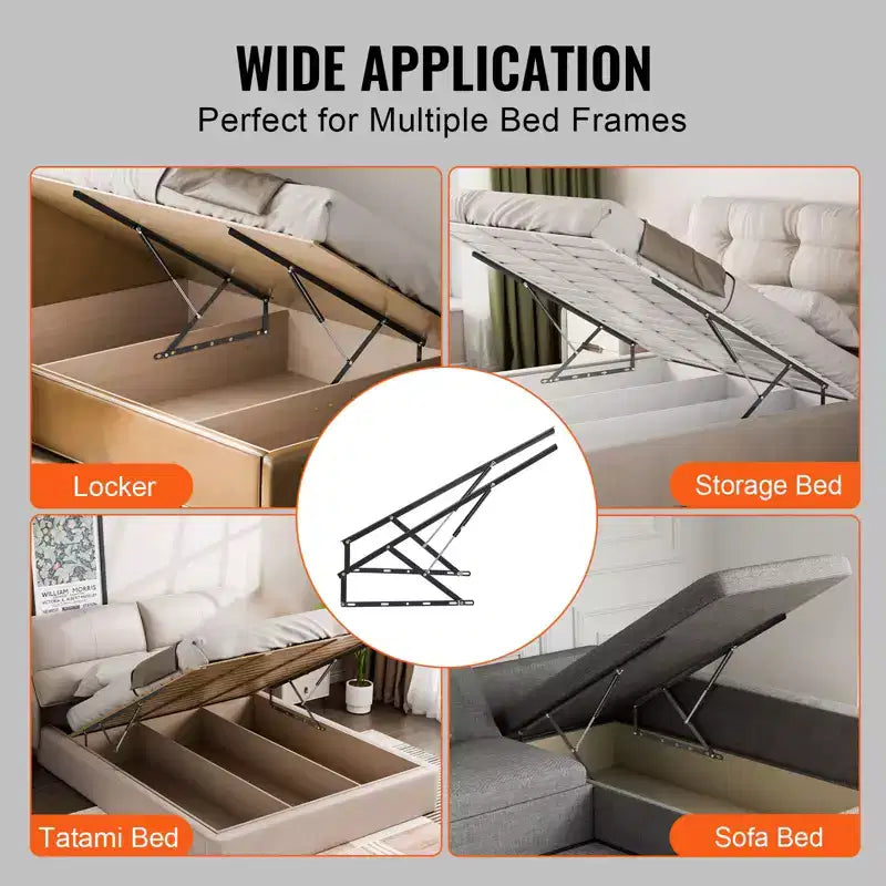 Vérin de lit 150x180 cm Compatible avec la taille de lit, capacité de charge de 70 kg, support de lit robuste à levier pneumatique, noir