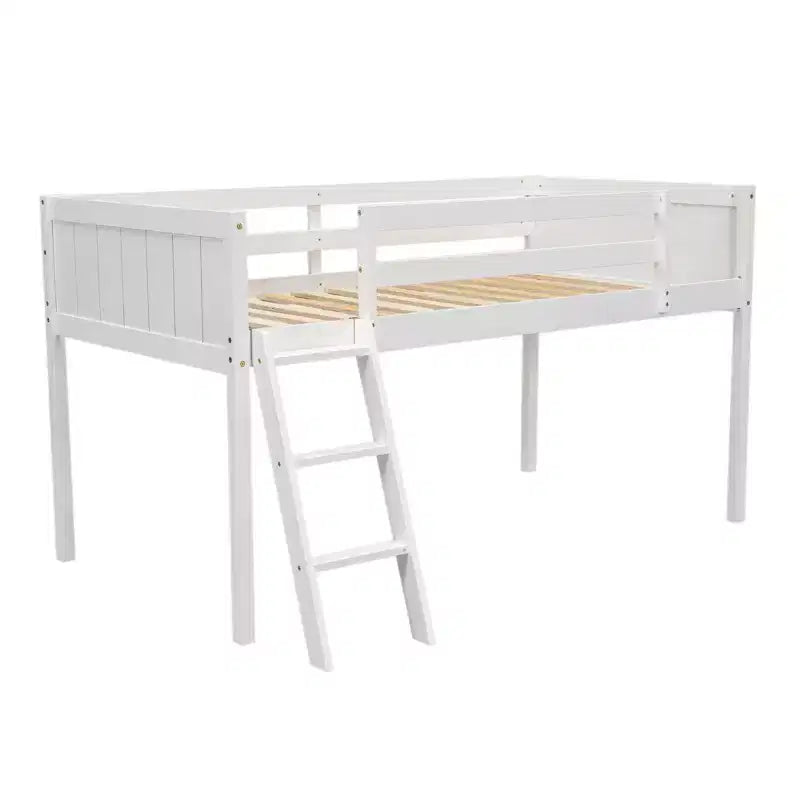 Lit mezzanine pour enfants avec échelle amovible, Cadre de lit avec barrières de sécurité pour chambre d'enfant, salle de jeux