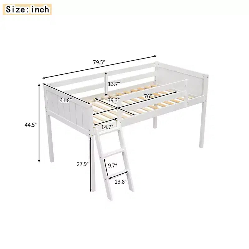 Lit mezzanine pour enfants avec échelle amovible, Cadre de lit avec barrières de sécurité pour chambre d'enfant, salle de jeux