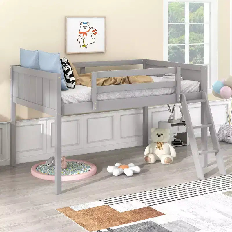Lit mezzanine pour enfants avec échelle amovible, Cadre de lit avec barrières de sécurité pour chambre d'enfant, salle de jeux