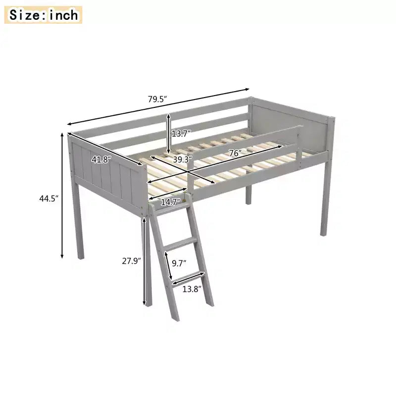 Lit mezzanine pour enfants avec échelle amovible, Cadre de lit avec barrières de sécurité pour chambre d'enfant, salle de jeux