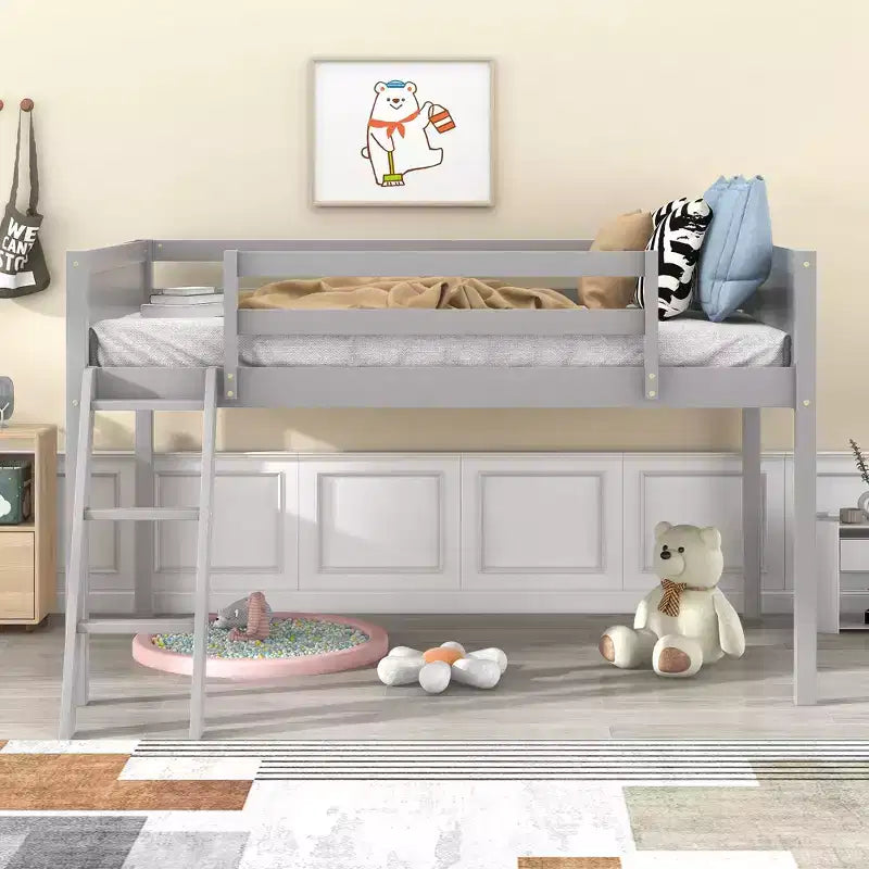 Lit mezzanine pour enfants avec échelle amovible, Cadre de lit avec barrières de sécurité pour chambre d'enfant, salle de jeux
