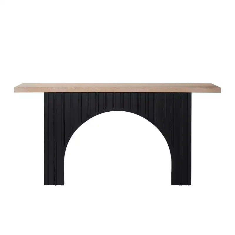 Console minimaliste de 66 pouces avec plateau en bois, table d'entrée moderne avec base arquée, table d'appoint pour entrée, salon, noir+naturel