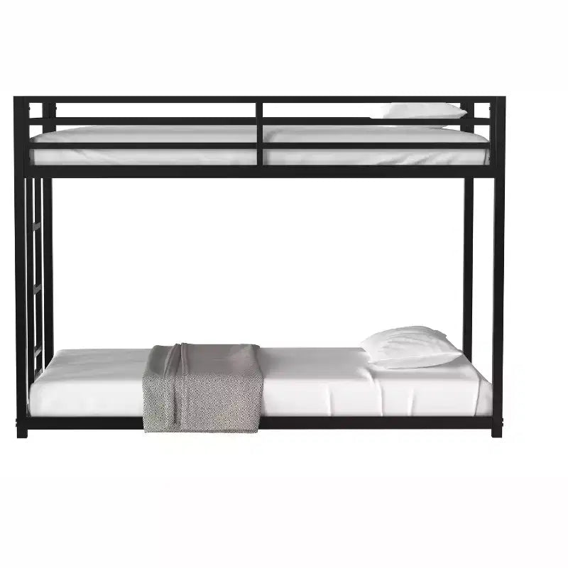 Lits superposés jumeaux pour enfants en métal, 194,8 cm, lits superposés bas avec échelle et barrières de sécurité, sommiers pour chambre à coucher, noir