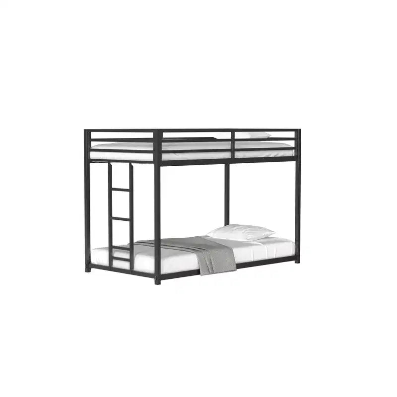 Lits superposés jumeaux pour enfants en métal, 194,8 cm, lits superposés bas avec échelle et barrières de sécurité, sommiers pour chambre à coucher, noir