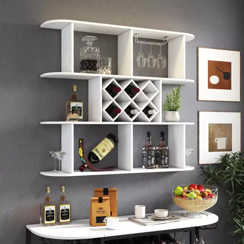 Étagère à vin murale, support mural à 3 niveaux de grande capacité pour verres à vin, présentoir à bouteilles de vin pour la décoration de la cuisine ou de la salle à manger