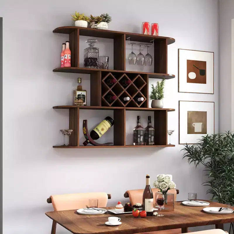 Étagère à vin murale, support mural à 3 niveaux de grande capacité pour verres à vin, présentoir à bouteilles de vin pour la décoration de la cuisine ou de la salle à manger