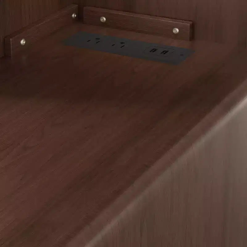 Table d'appoint et table d'angle avec tiroirs, étagères ouvertes pour chambre et coin - Noyer
