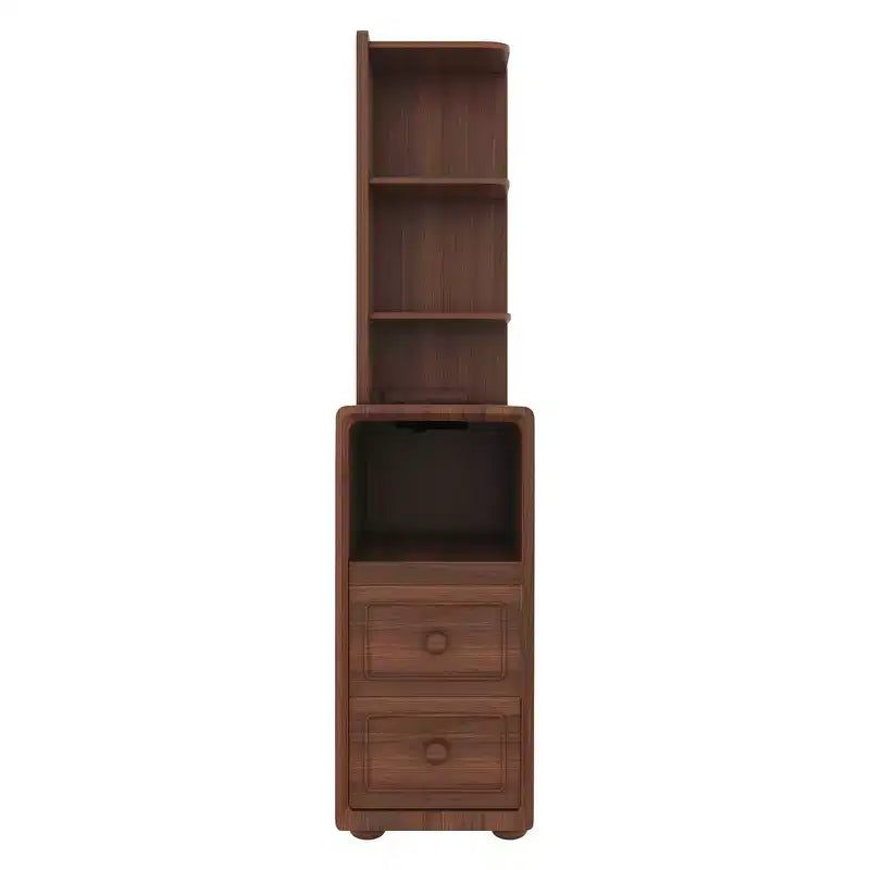 Table d'appoint et table d'angle avec tiroirs, étagères ouvertes pour chambre et coin - Noyer