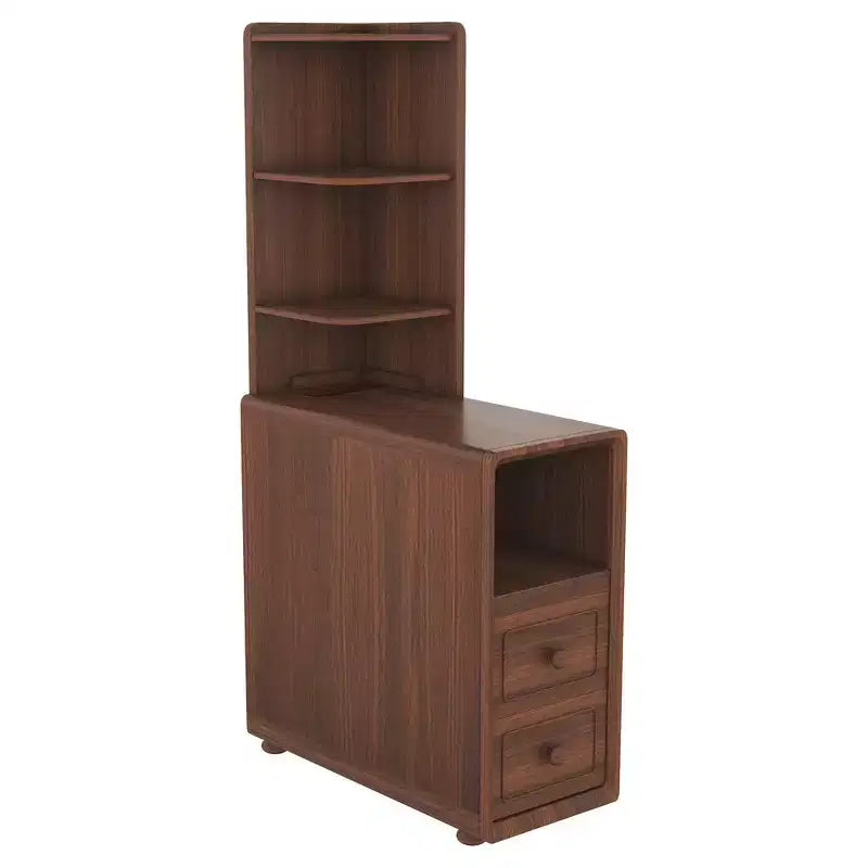 Table d'appoint et table d'angle avec tiroirs, étagères ouvertes pour chambre et coin - Noyer